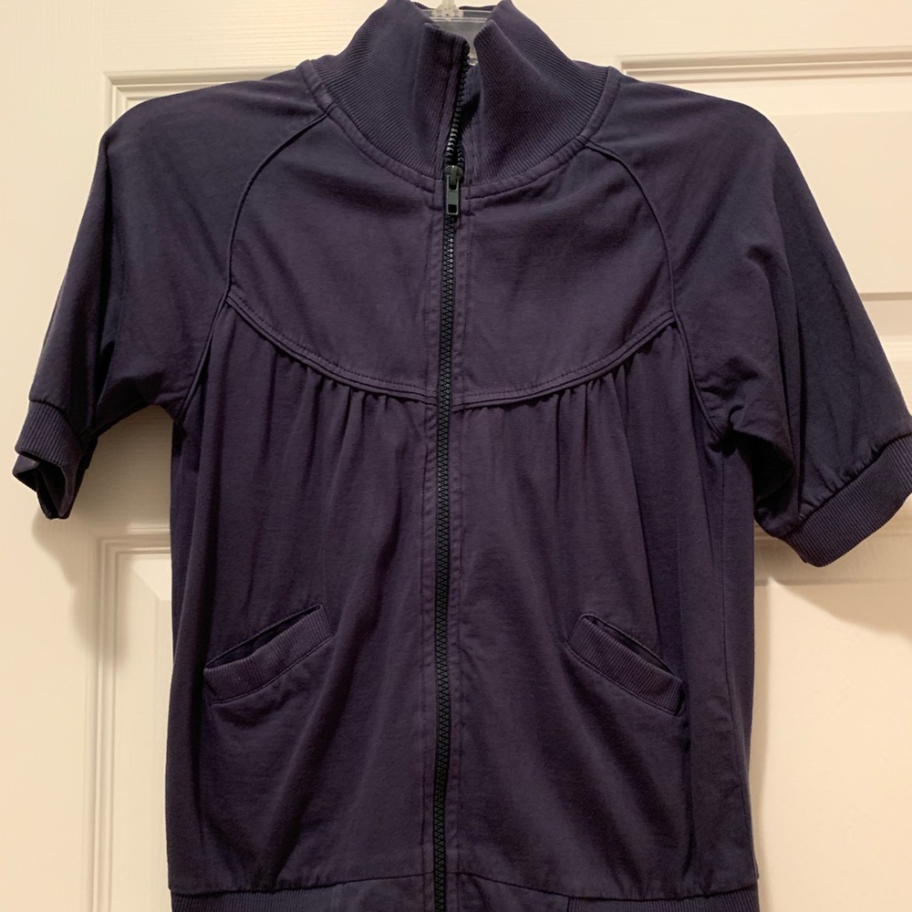 Blue Short Sleeve Zip Up Top